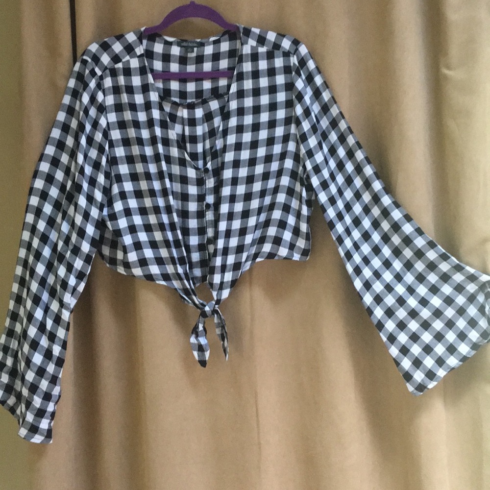 Wild Fable Gingham Check Bell Sleeve Crop Top XXL - Picture 2 of 5